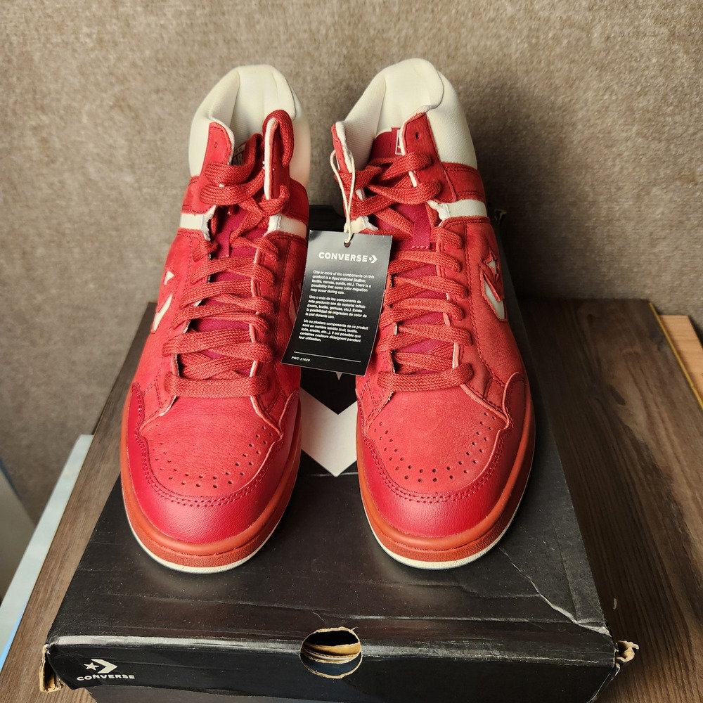 Converse Weapon Mid Mens 9.5 Red Egret White Leather Suede A14832C Sneakers